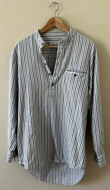 Stauer Blue White Pinstripe Soft Button-down Grandfather Flannel Shirt Medium